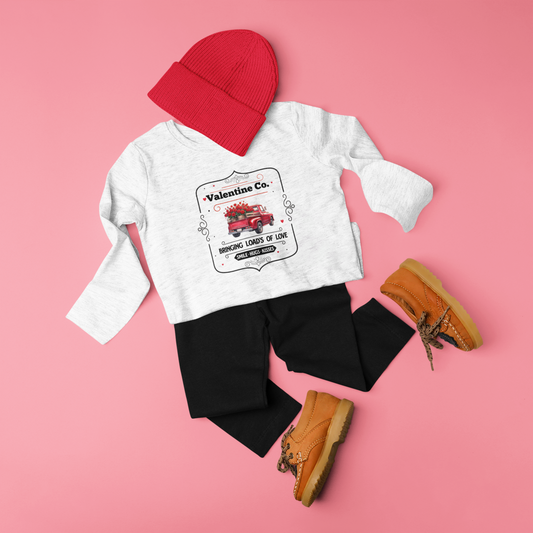 Adorable Valentine's Day Toddler Long Sleeve Tee - Heart Truck Design