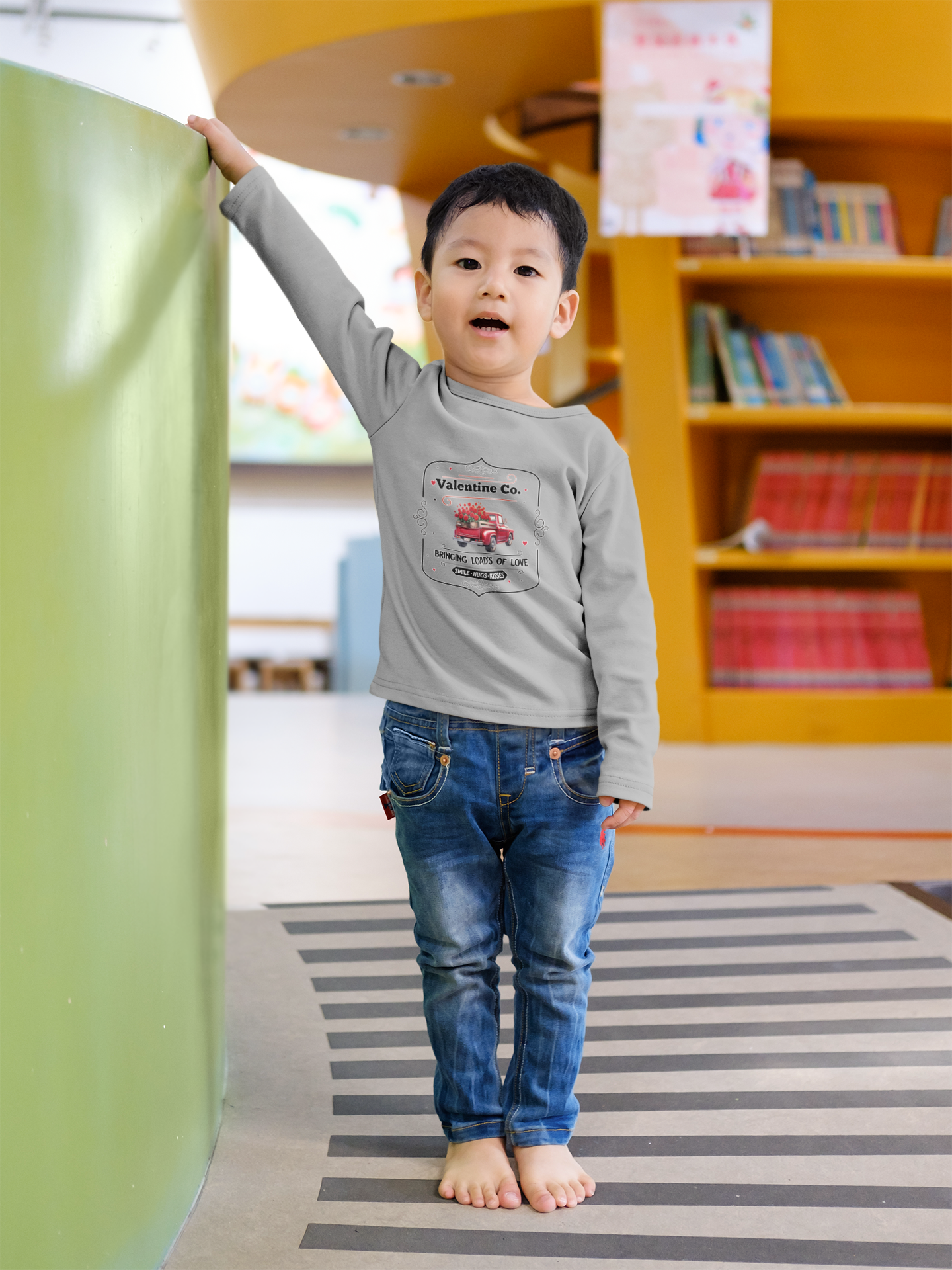 Adorable Valentine's Day Toddler Long Sleeve Tee - Heart Truck Design
