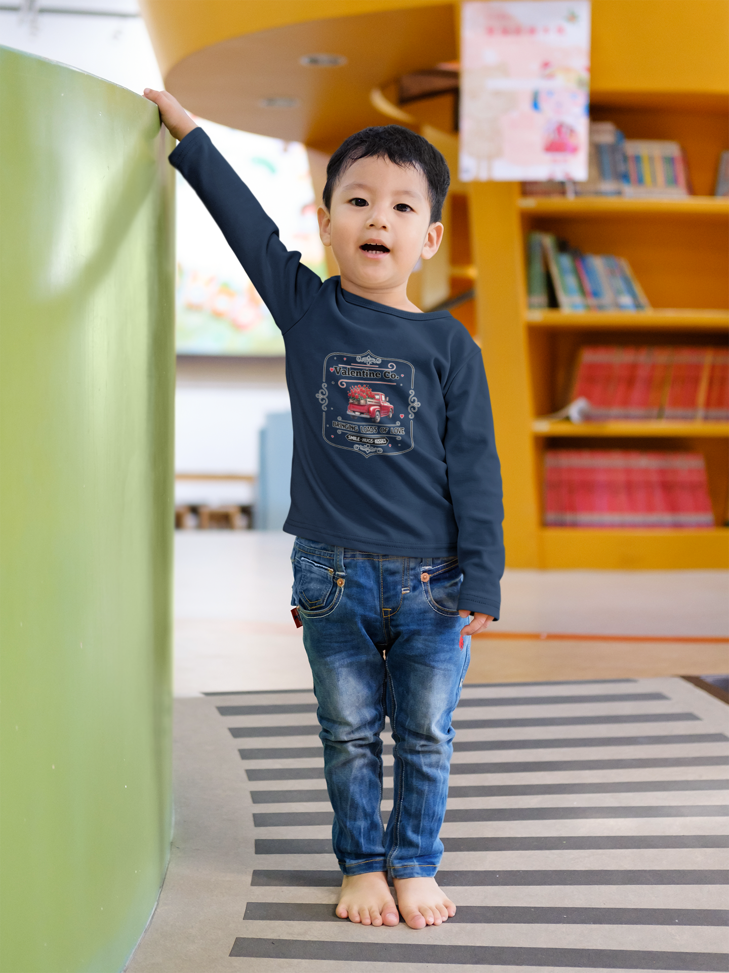 Adorable Valentine's Day Toddler Long Sleeve Tee - Heart Truck Design
