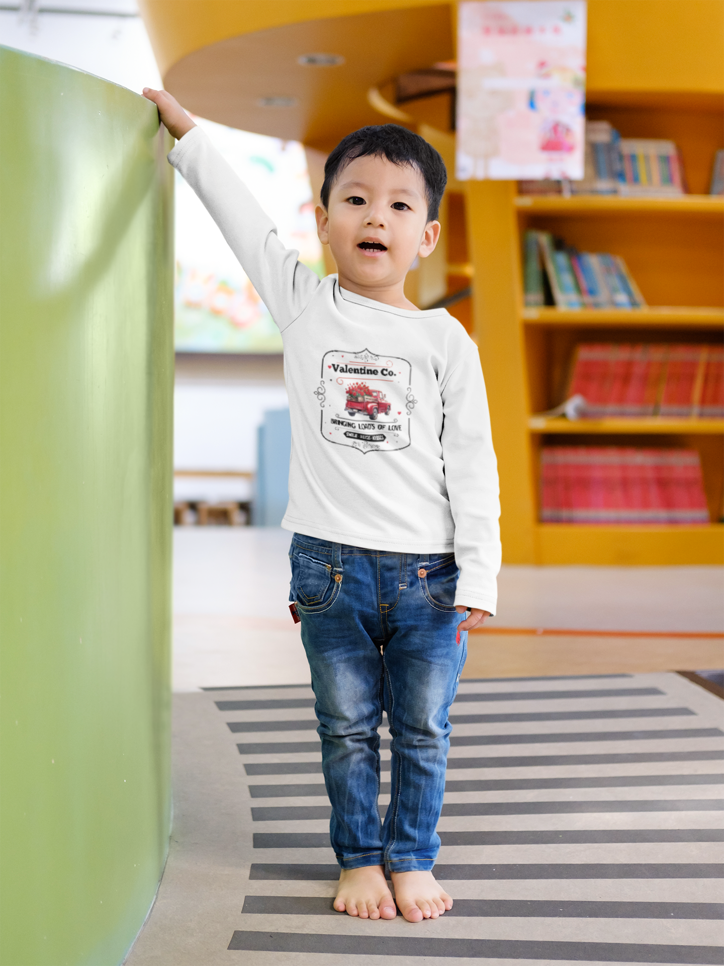 Adorable Valentine's Day Toddler Long Sleeve Tee - Heart Truck Design