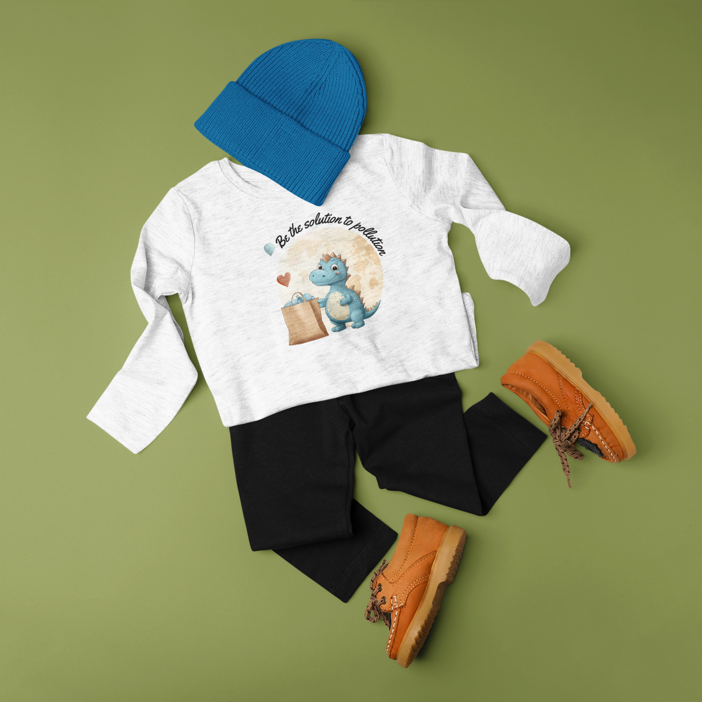 Recycling Dinosaur Love Toddler Long Sleeve Tee – Be the Solution to Pollution!