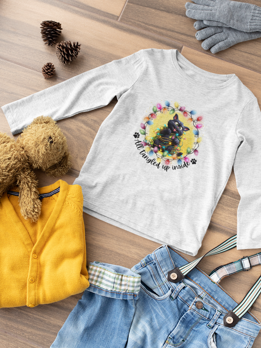 Whimsical Christmas Cat Toddler Long Sleeve Tee - A Festive Tangle of Fun!
