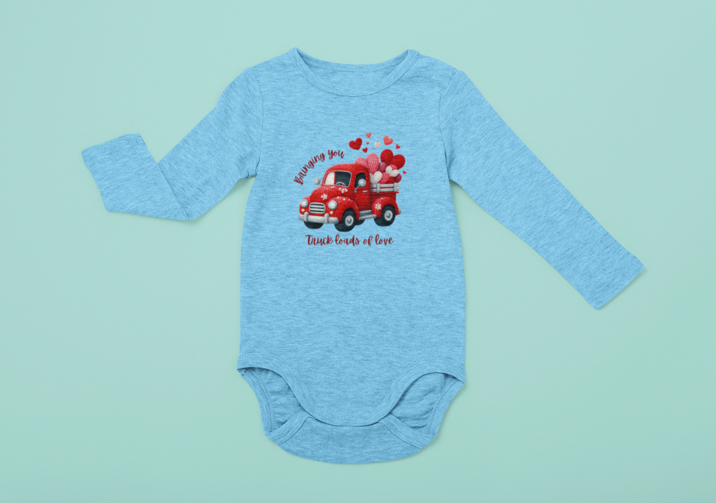 Adorable Infant Long Sleeve Bodysuit with Valentine's Day Truck and Hearts Design