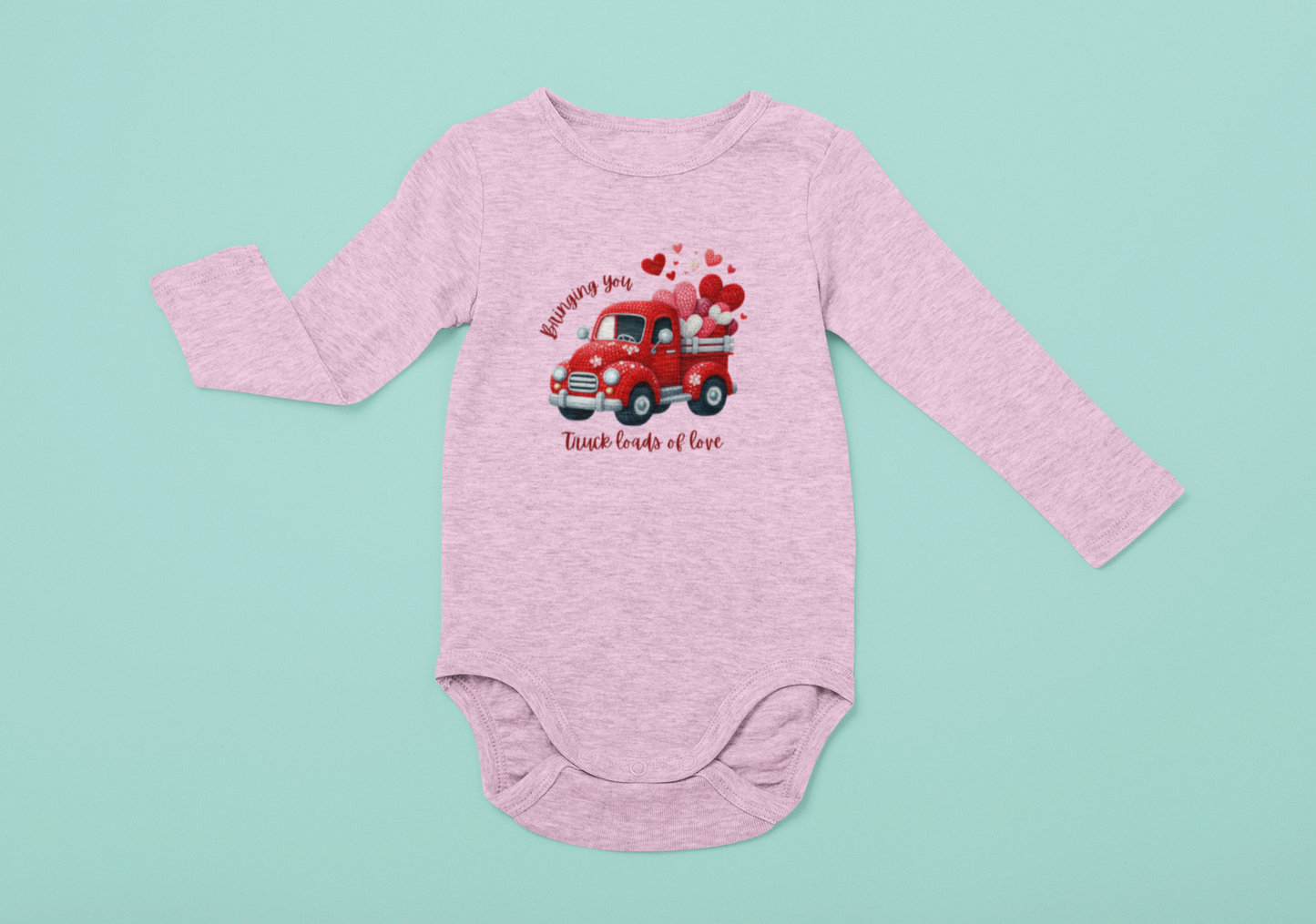 Adorable Infant Long Sleeve Bodysuit with Valentine's Day Truck and Hearts Design