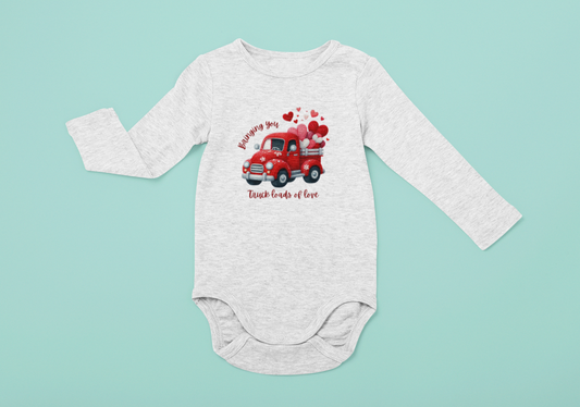Adorable Infant Long Sleeve Bodysuit with Valentine's Day Truck and Hearts Design