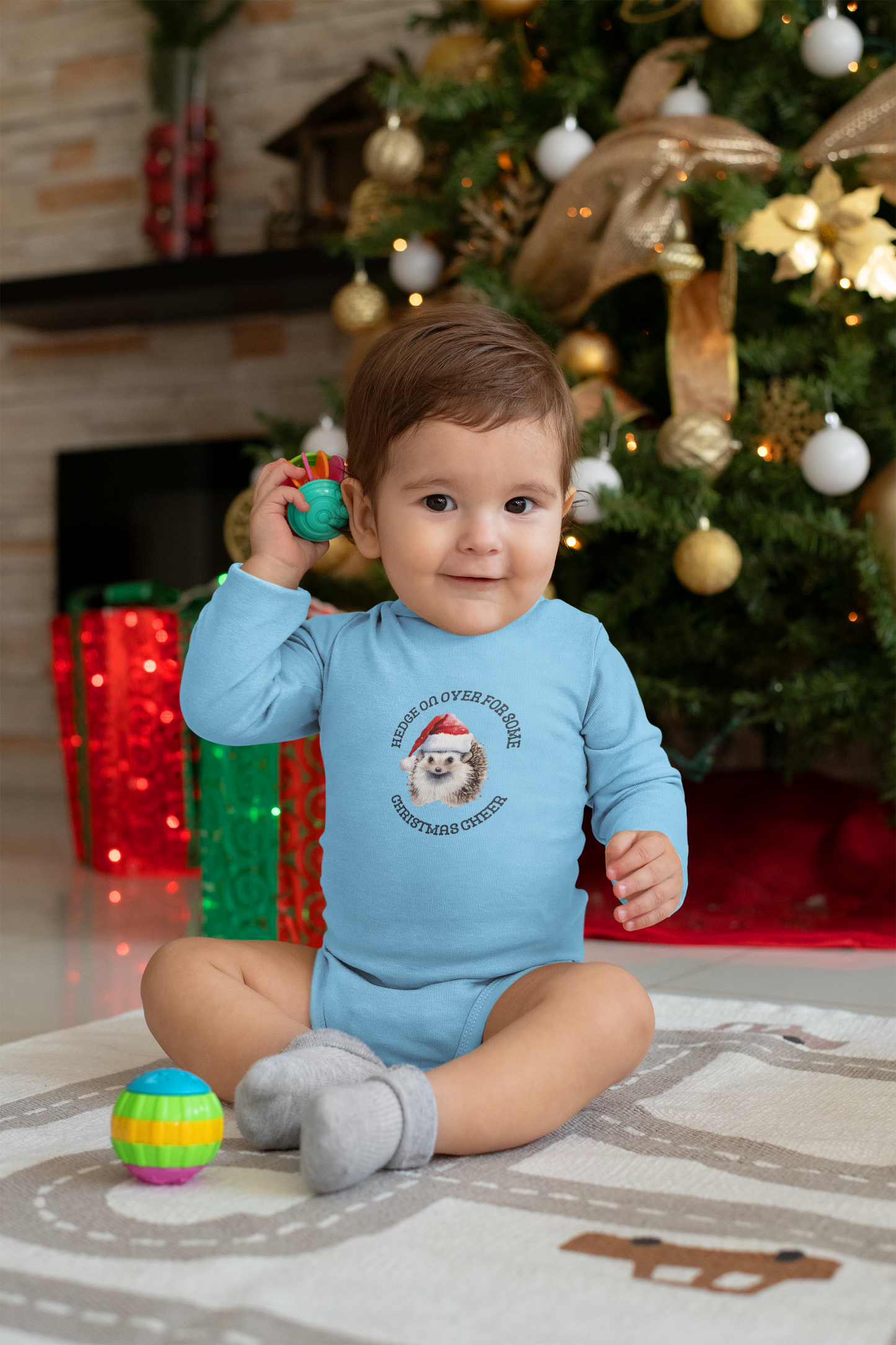 Adorable Christmas Hedgehog Infant Long Sleeve Bodysuit