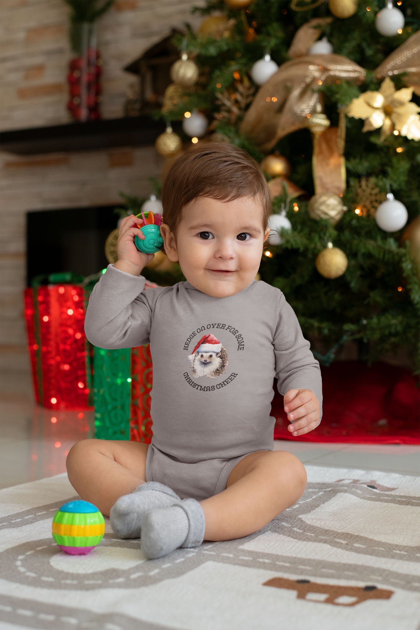 Adorable Christmas Hedgehog Infant Long Sleeve Bodysuit
