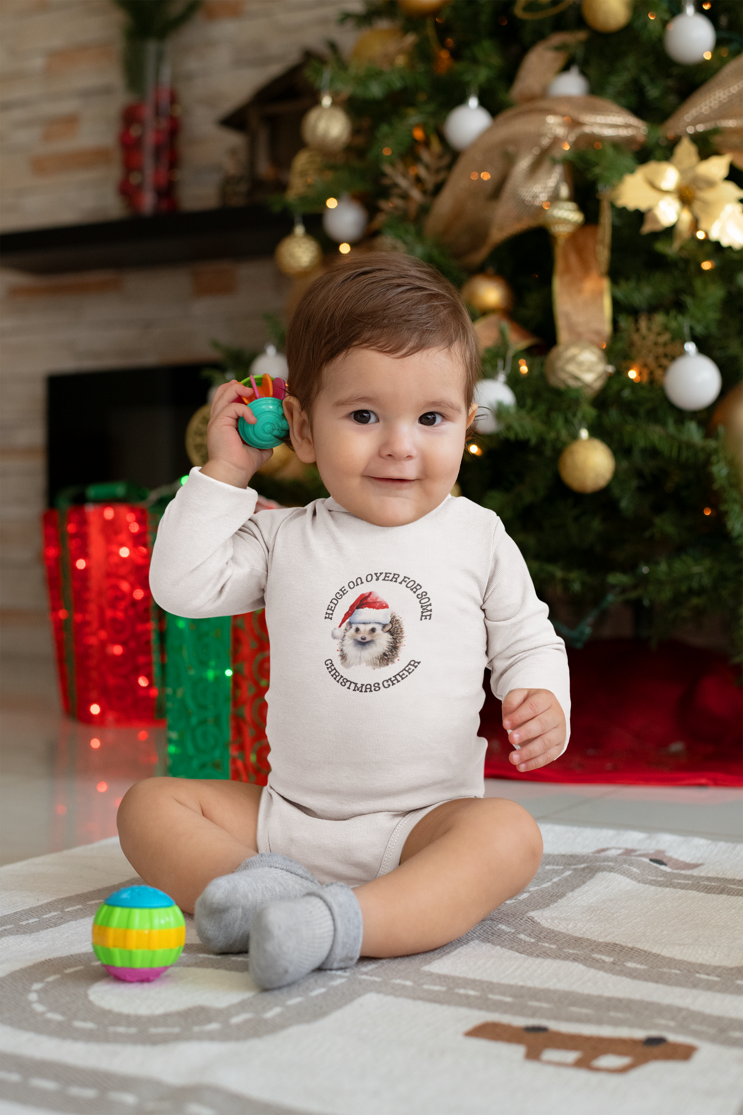 Adorable Christmas Hedgehog Infant Long Sleeve Bodysuit
