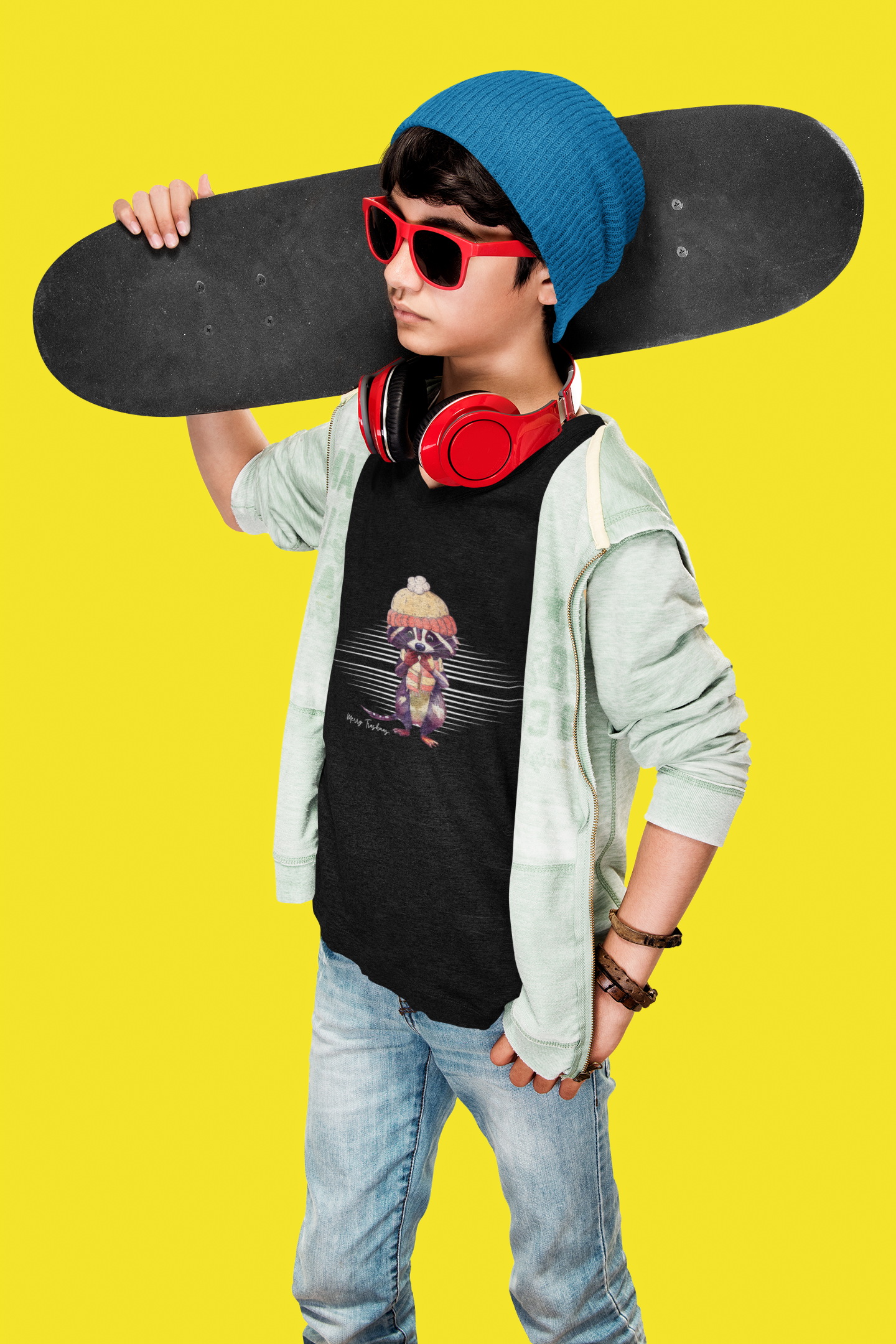 Merry Trashmas Raccoon Youth Short Sleeve Tee - Perfect for Cold Weather!