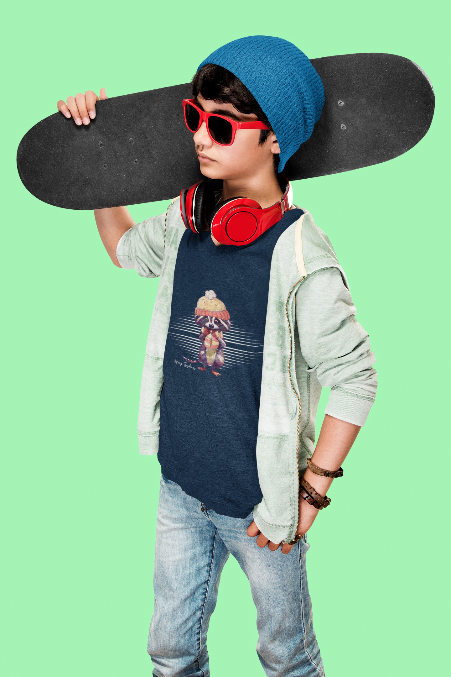 Merry Trashmas Raccoon Youth Short Sleeve Tee - Perfect for Cold Weather!
