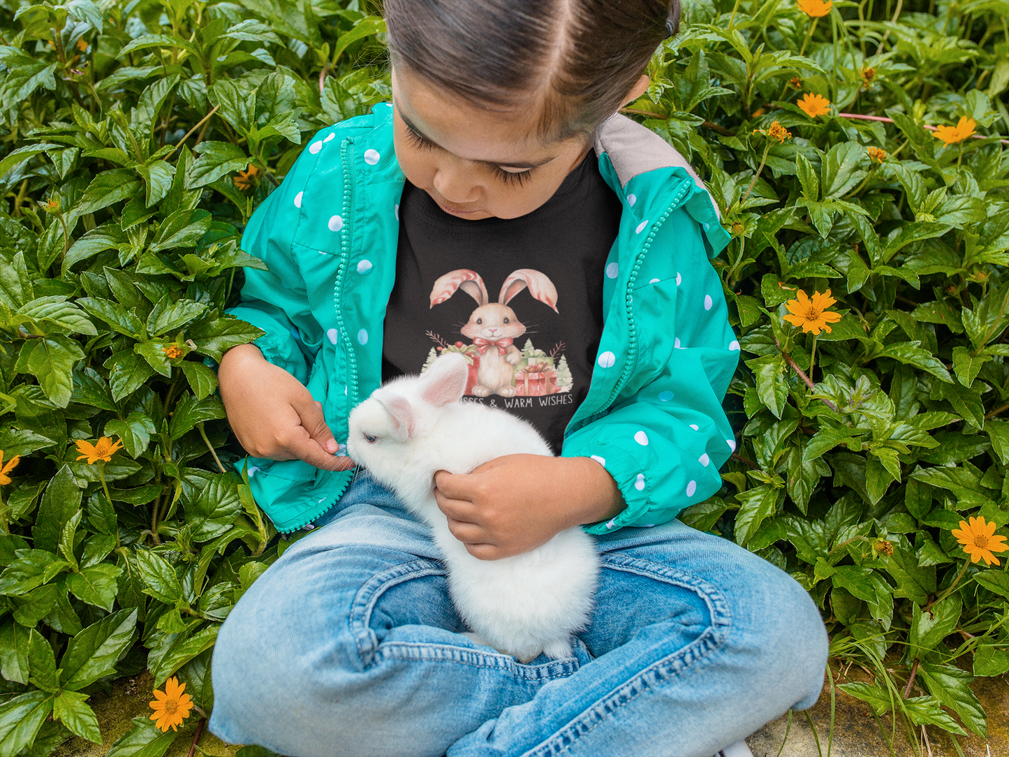 Festive Christmas Bunny Youth T-Shirt with Presents
