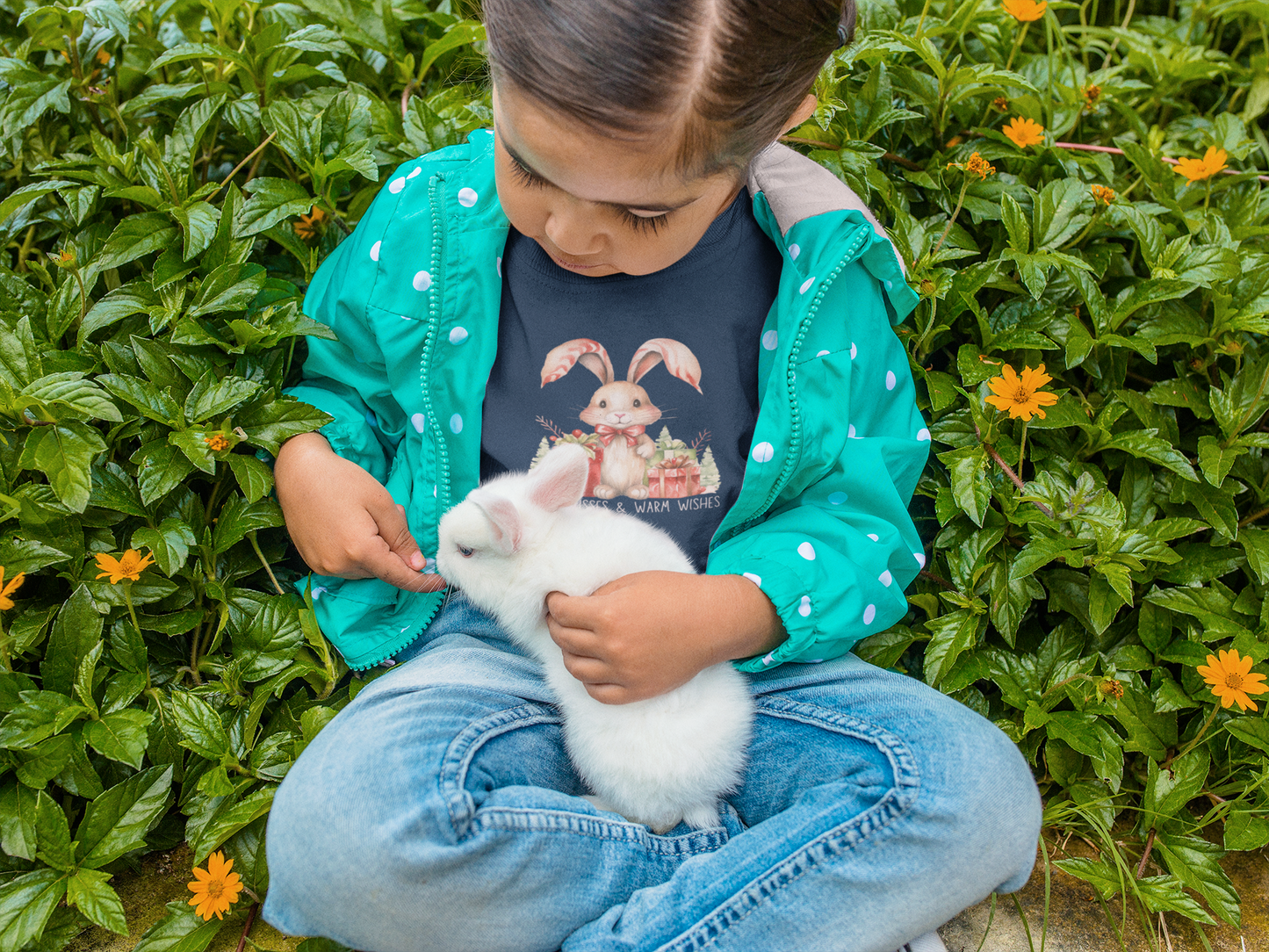 Festive Christmas Bunny Youth T-Shirt with Presents