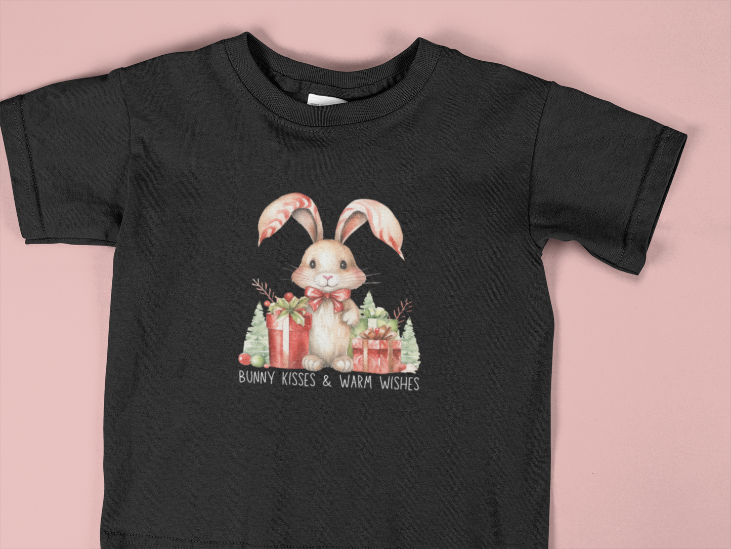 Festive Christmas Bunny Youth T-Shirt with Presents