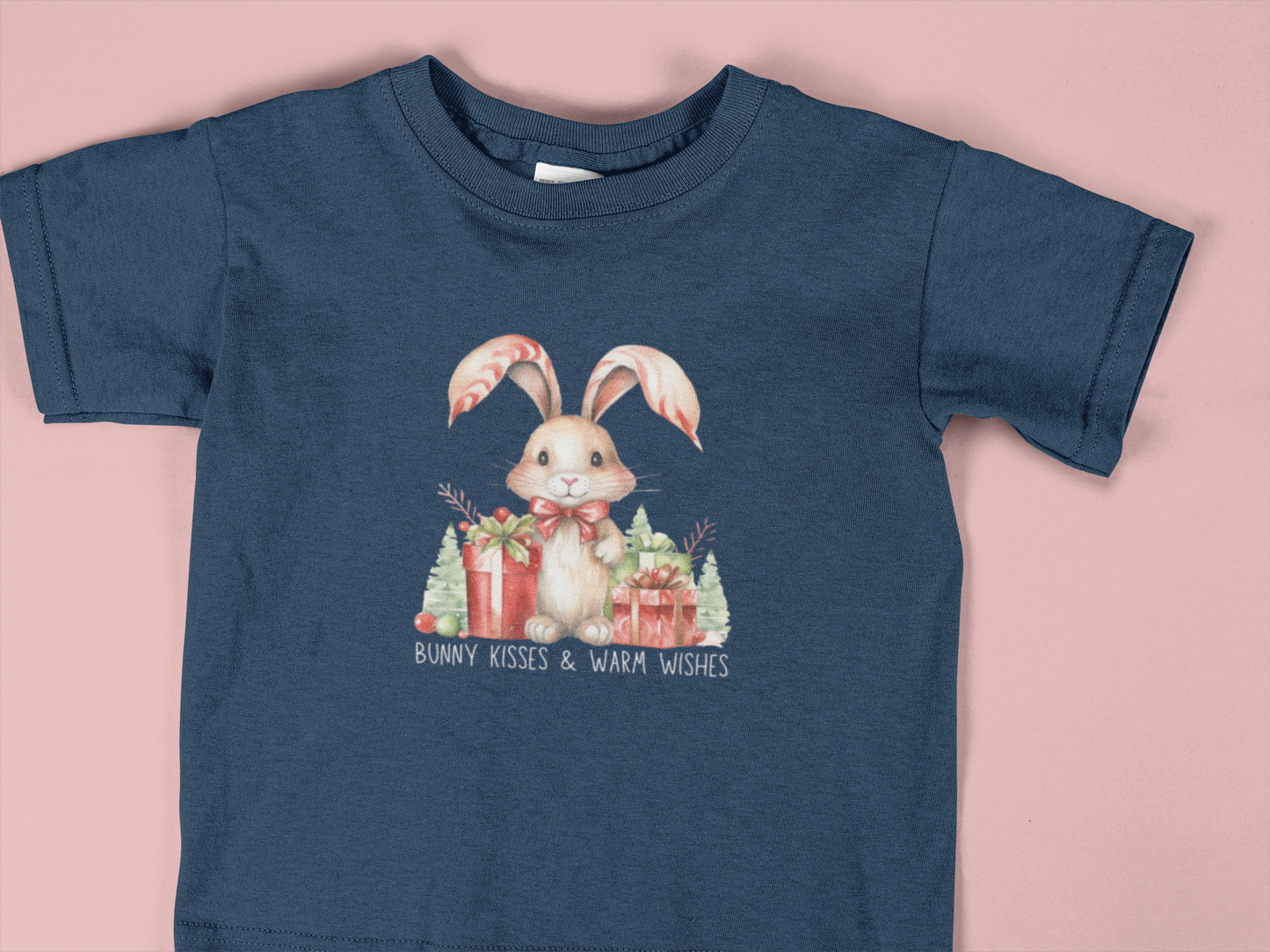 Festive Christmas Bunny Youth T-Shirt with Presents