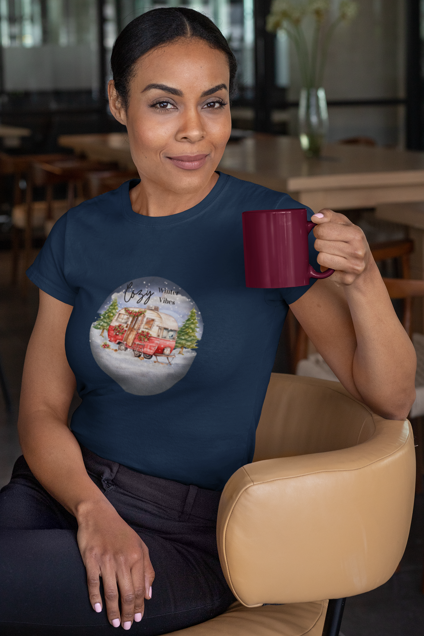 Christmas Camper Women's Tee | Cozy Winter Vibes | Slim Fit with Longer Length | Perfect Holiday Gift
