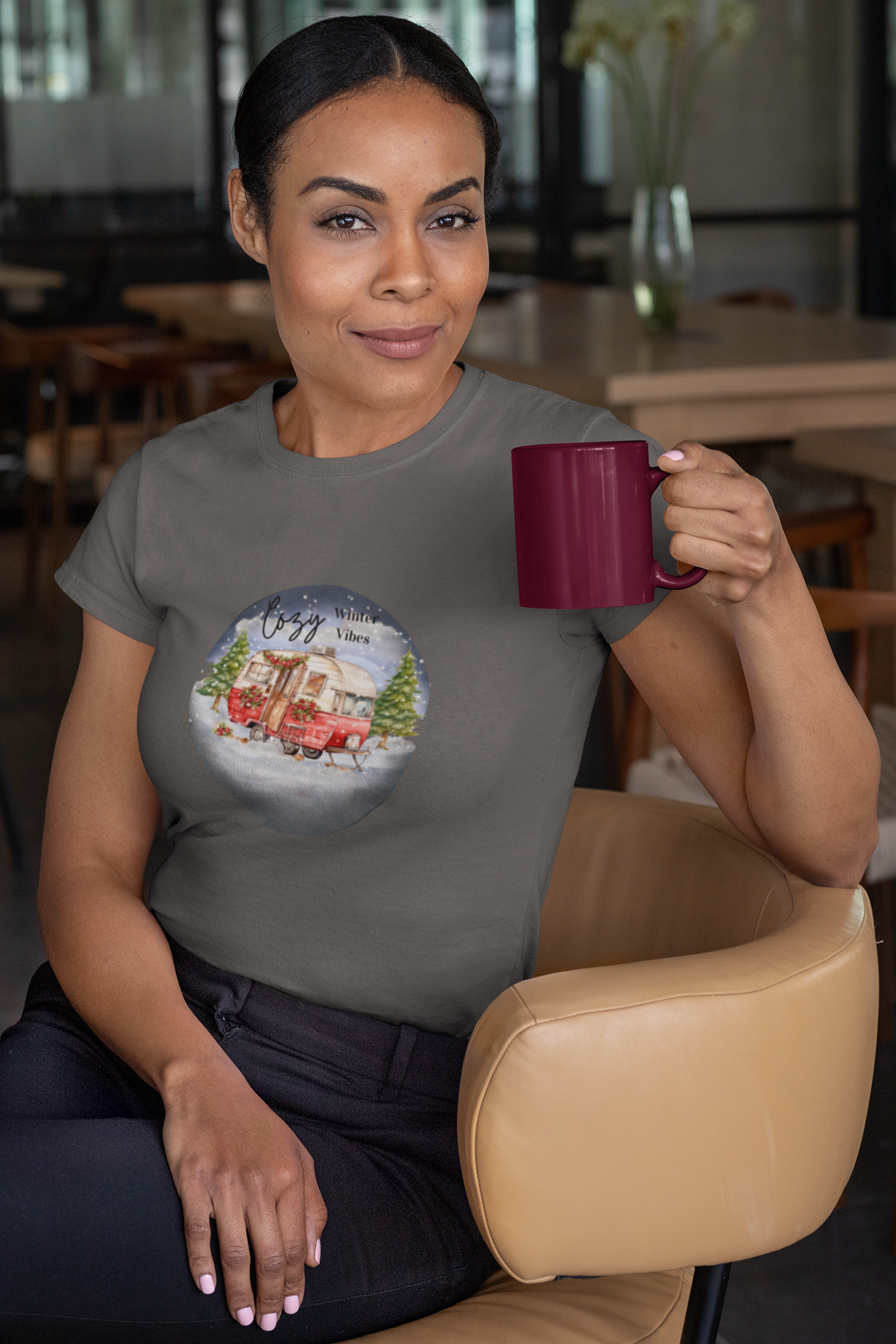 Christmas Camper Women's Tee | Cozy Winter Vibes | Slim Fit with Longer Length | Perfect Holiday Gift