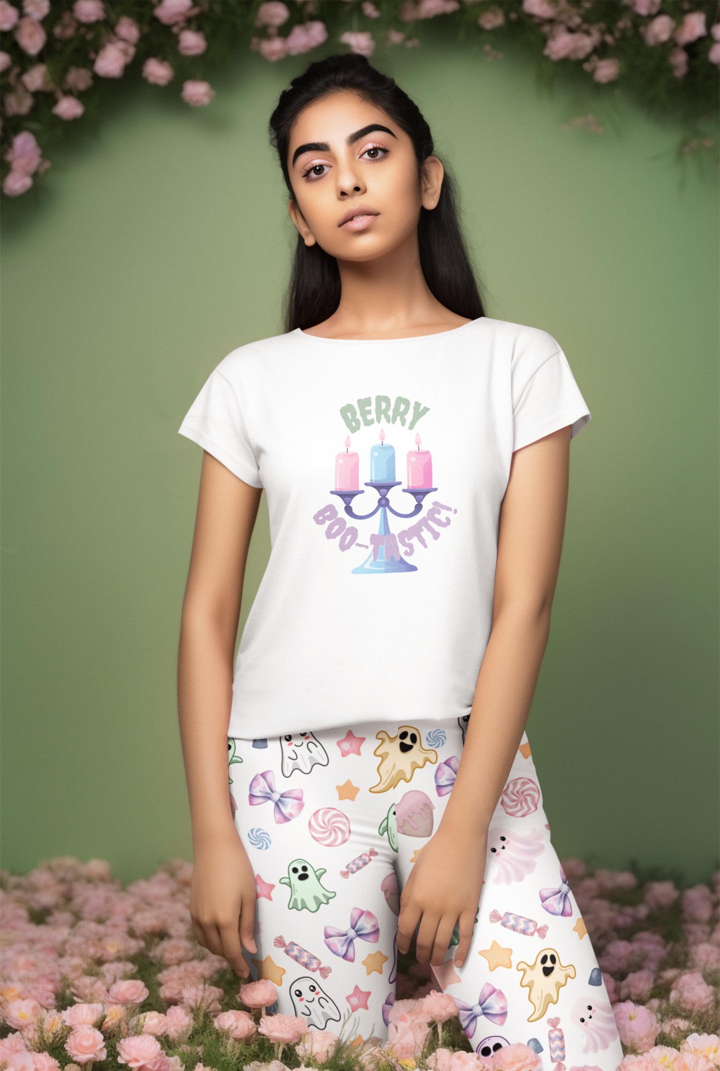 Berry Boo-tastic Women's Cut & Sew Tee (AOP) - Pastel Ghost Inspired Shirt