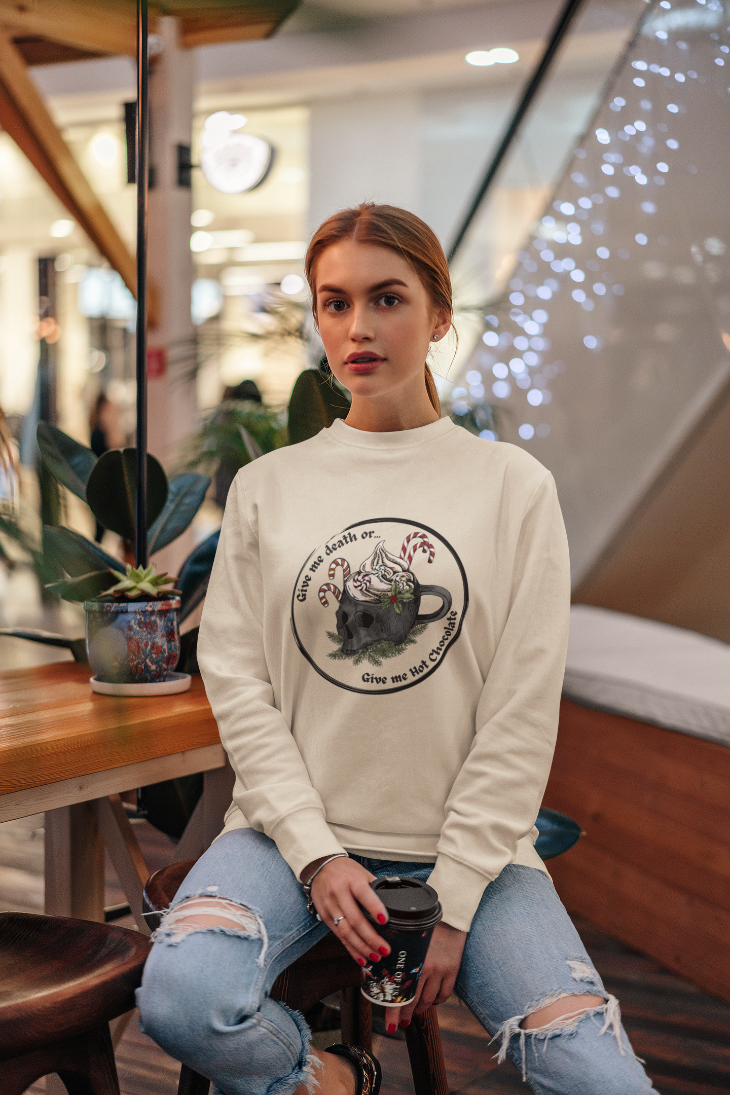 Give me death or give me hot chocolate! Get your hands on our comfortable and durable crewneck sweatshirt today.