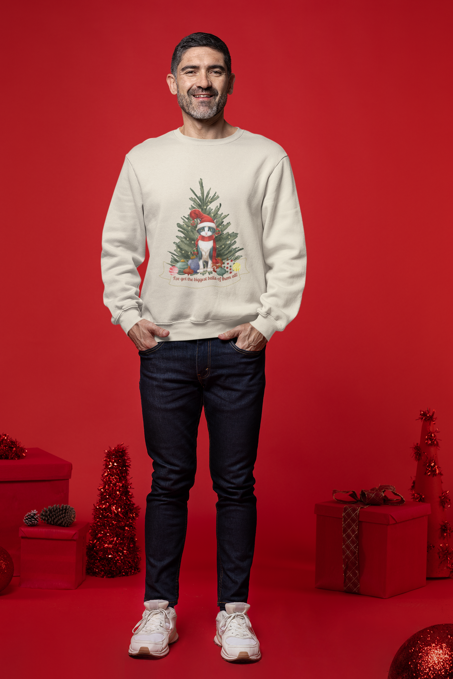 Spread the Laughter this Christmas with our Big Balls Christmas Cat Sweatshirt | Unisex Comfort and Style