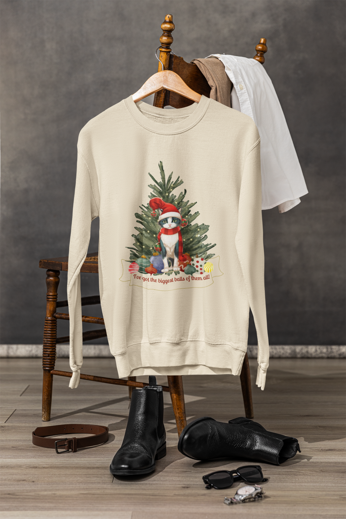 Spread the Laughter this Christmas with our Big Balls Christmas Cat Sweatshirt | Unisex Comfort and Style