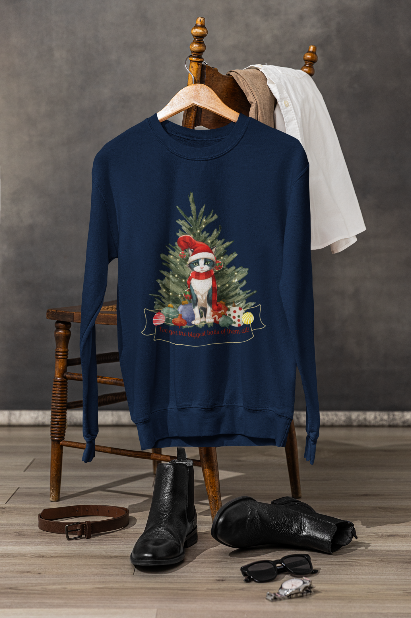 Spread the Laughter this Christmas with our Big Balls Christmas Cat Sweatshirt | Unisex Comfort and Style