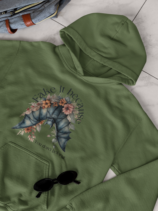 Add some edge to your wardrobe with our Fake it Floral Bats Hooded Sweatshirt - Unisex heavy blend - Stylish and practical for any occasion!