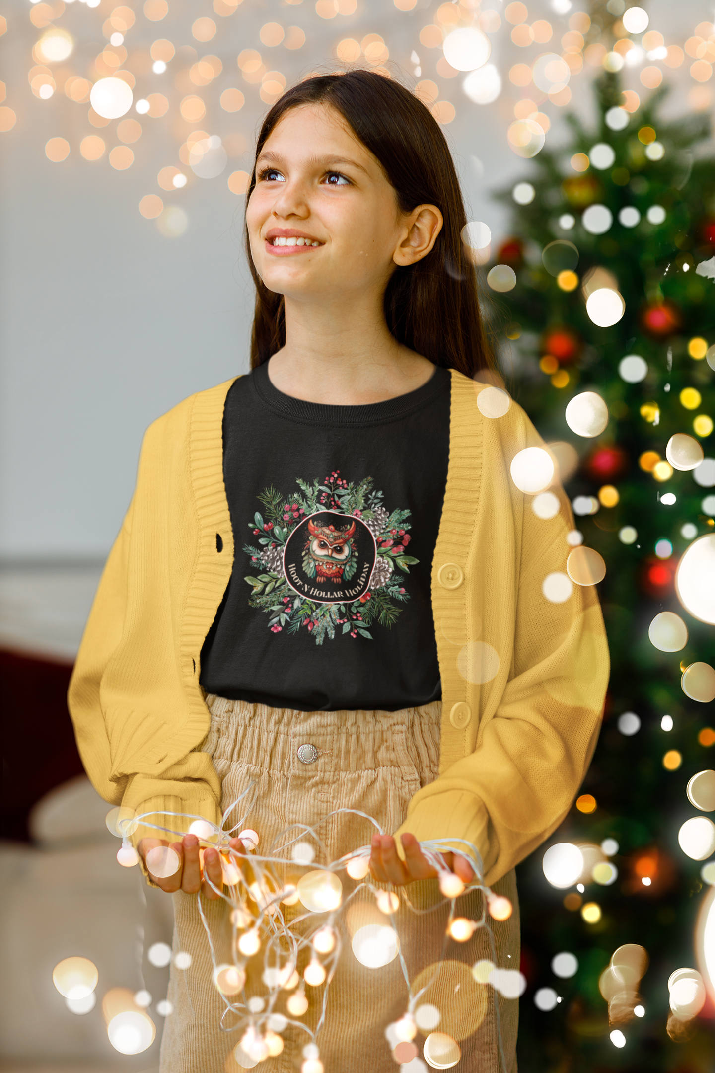 Get Festive with our Hoot N Holler Holiday Youth Short Sleeve Tee - Sustainable & Stylish