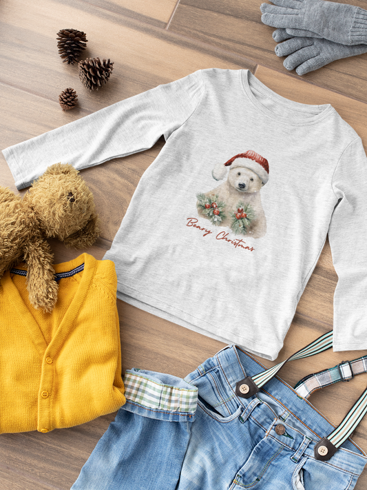 Get Festive for the Holidays with our Polar Bear Beary Christmas Long Sleeve Shirt - Great Gift for Kids