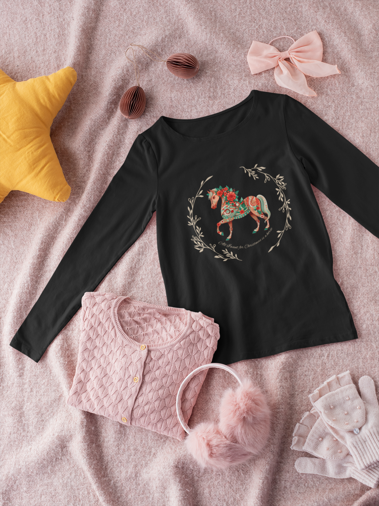 All I Want for Christmas is a Horse! Youth Long Sleeve Tee - Festive and Fun