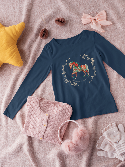 All I Want for Christmas is a Horse! Youth Long Sleeve Tee - Festive and Fun