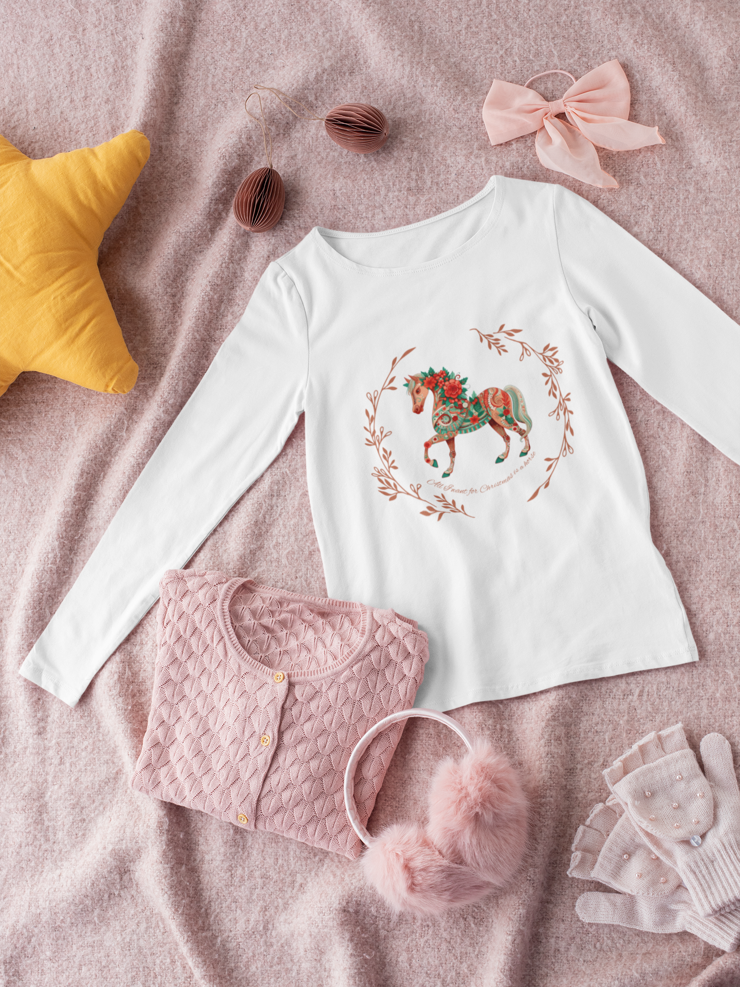 All I Want for Christmas is a Horse! Youth Long Sleeve Tee - Festive and Fun