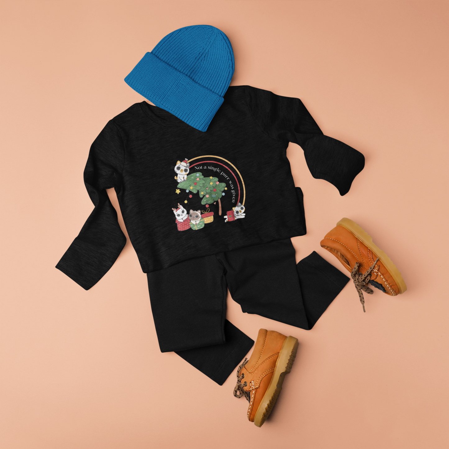 Crazy Christmas Cat Youth Long Sleeve Tee - Holiday Kids Fashion