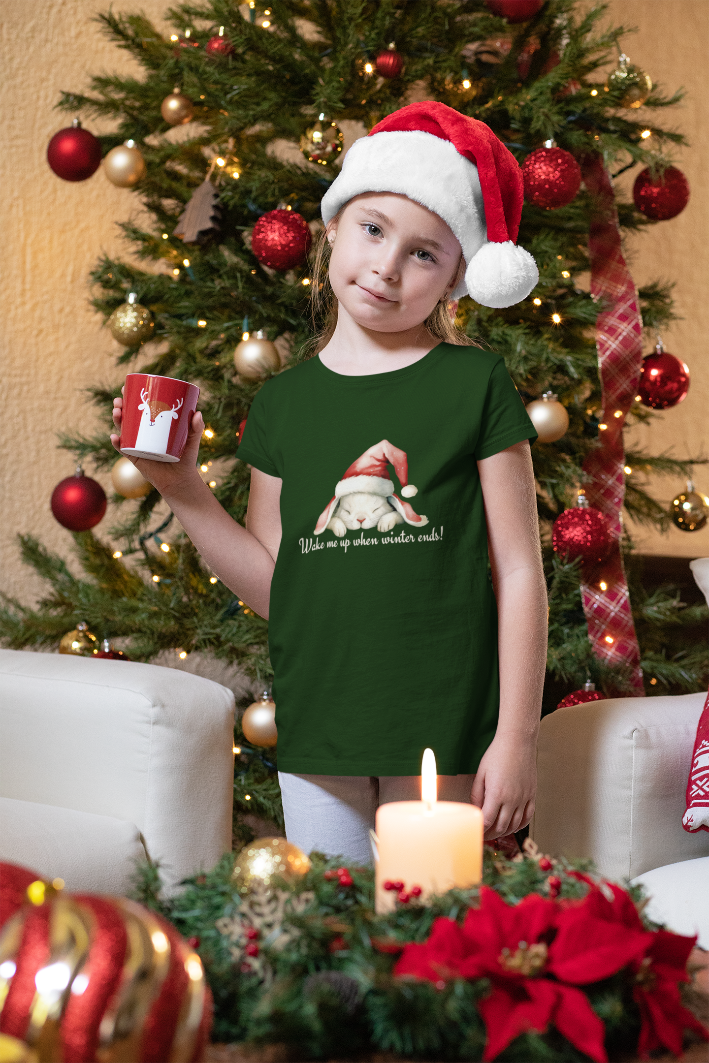 Adorable Santa Bunny Youth Tee for Christmas - Perfect Gift for Kids