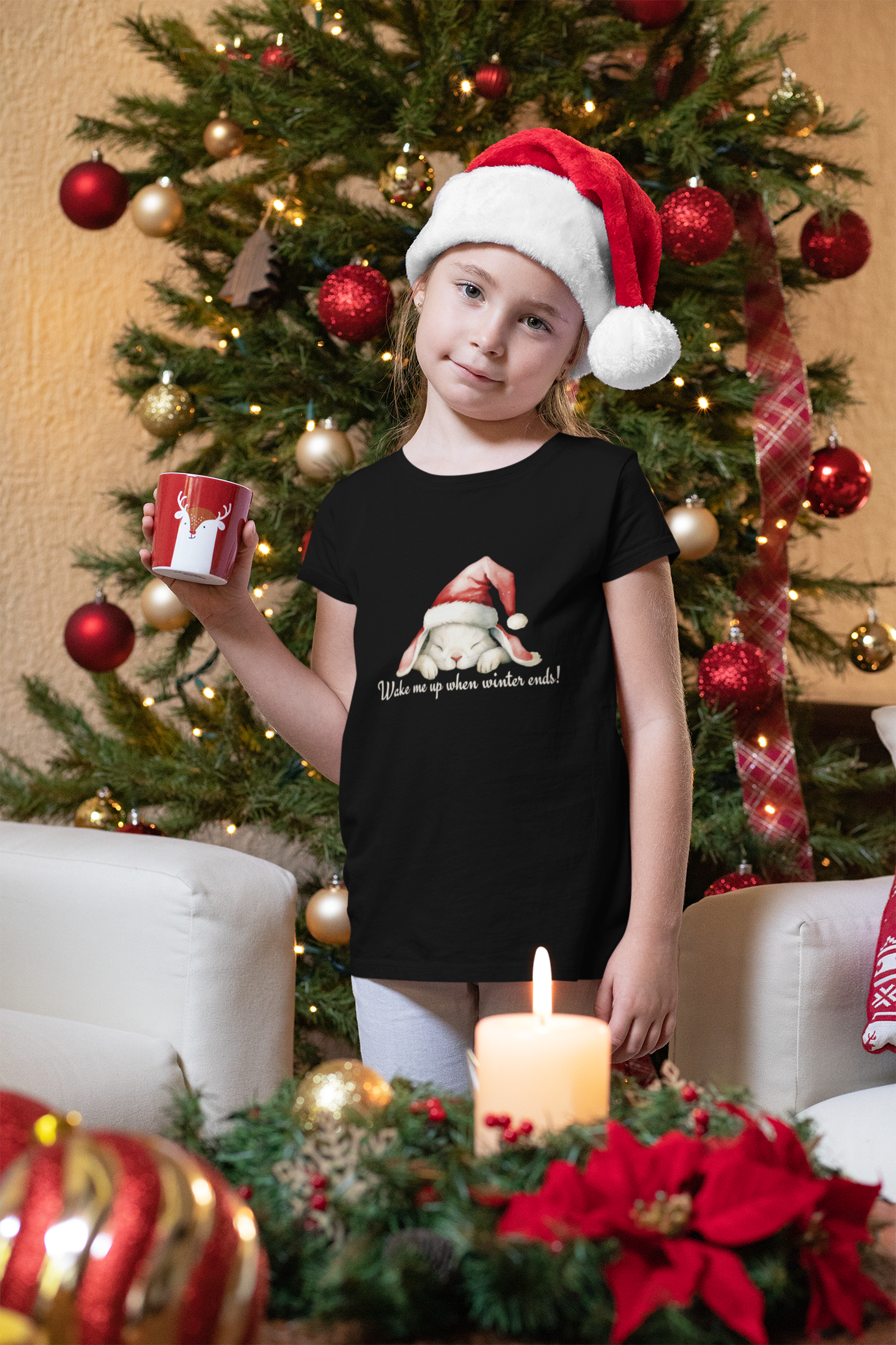 Adorable Santa Bunny Youth Tee for Christmas - Perfect Gift for Kids