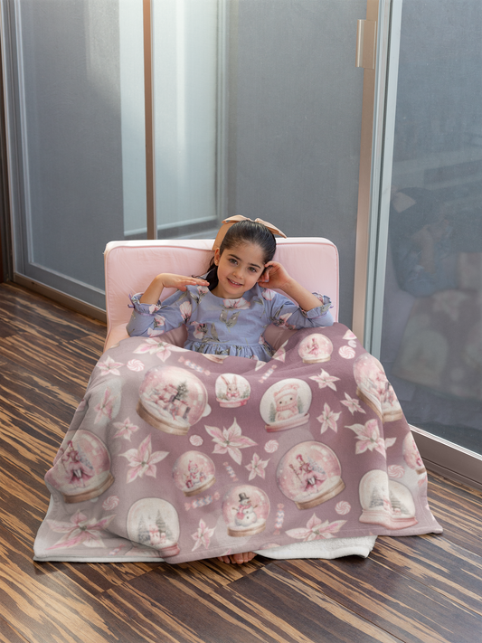 Snuggle up in Style with a Girls Pink Snowglobe Velveteen Plush Blanket | Available in Multiple Sizes | Perfect Gift Idea