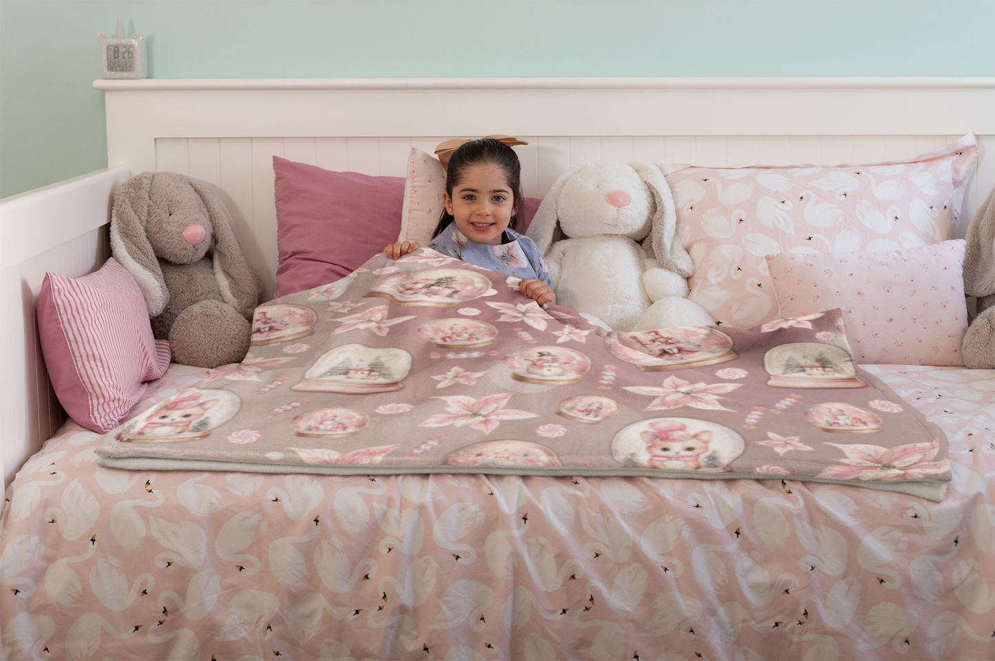 Snuggle up in Style with a Girls Pink Snowglobe Velveteen Plush Blanket | Available in Multiple Sizes | Perfect Gift Idea
