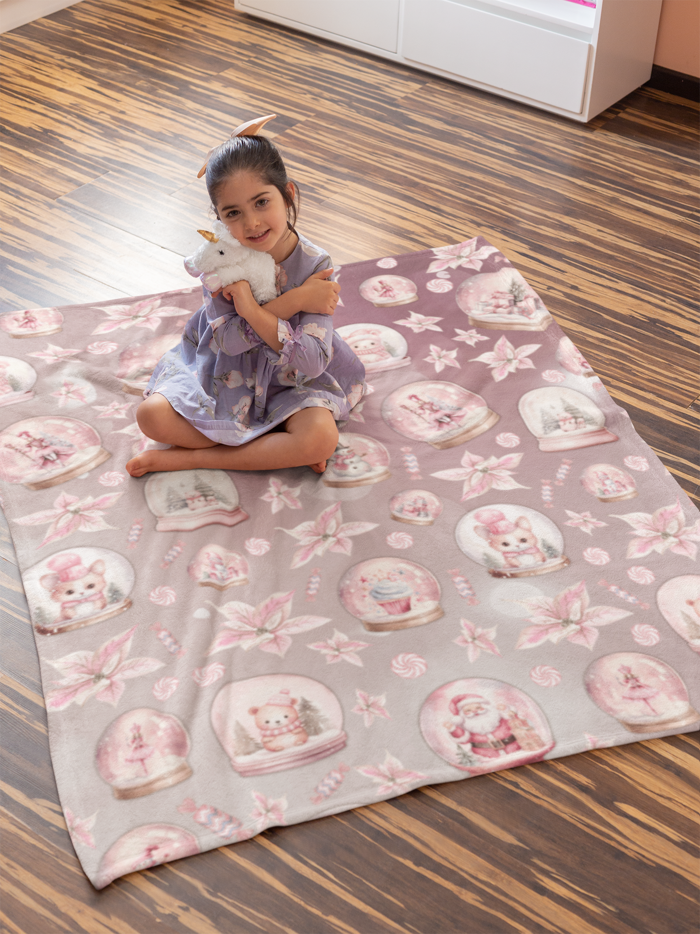 Snuggle up in Style with a Girls Pink Snowglobe Velveteen Plush Blanket | Available in Multiple Sizes | Perfect Gift Idea