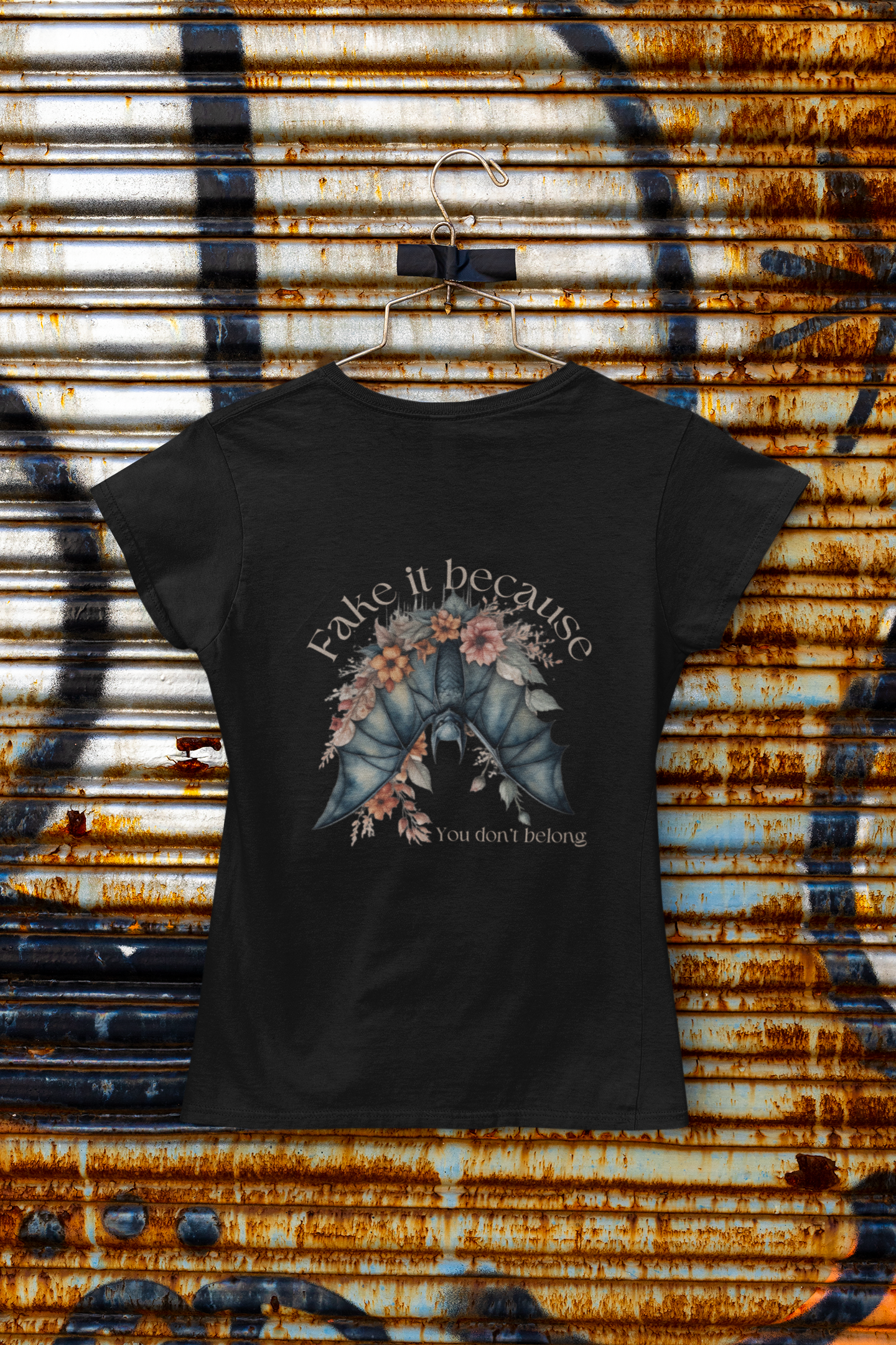 Premium Comfort meets Gothic Style: Fake It Floral Bat Unisex Heavy Cotton Tee