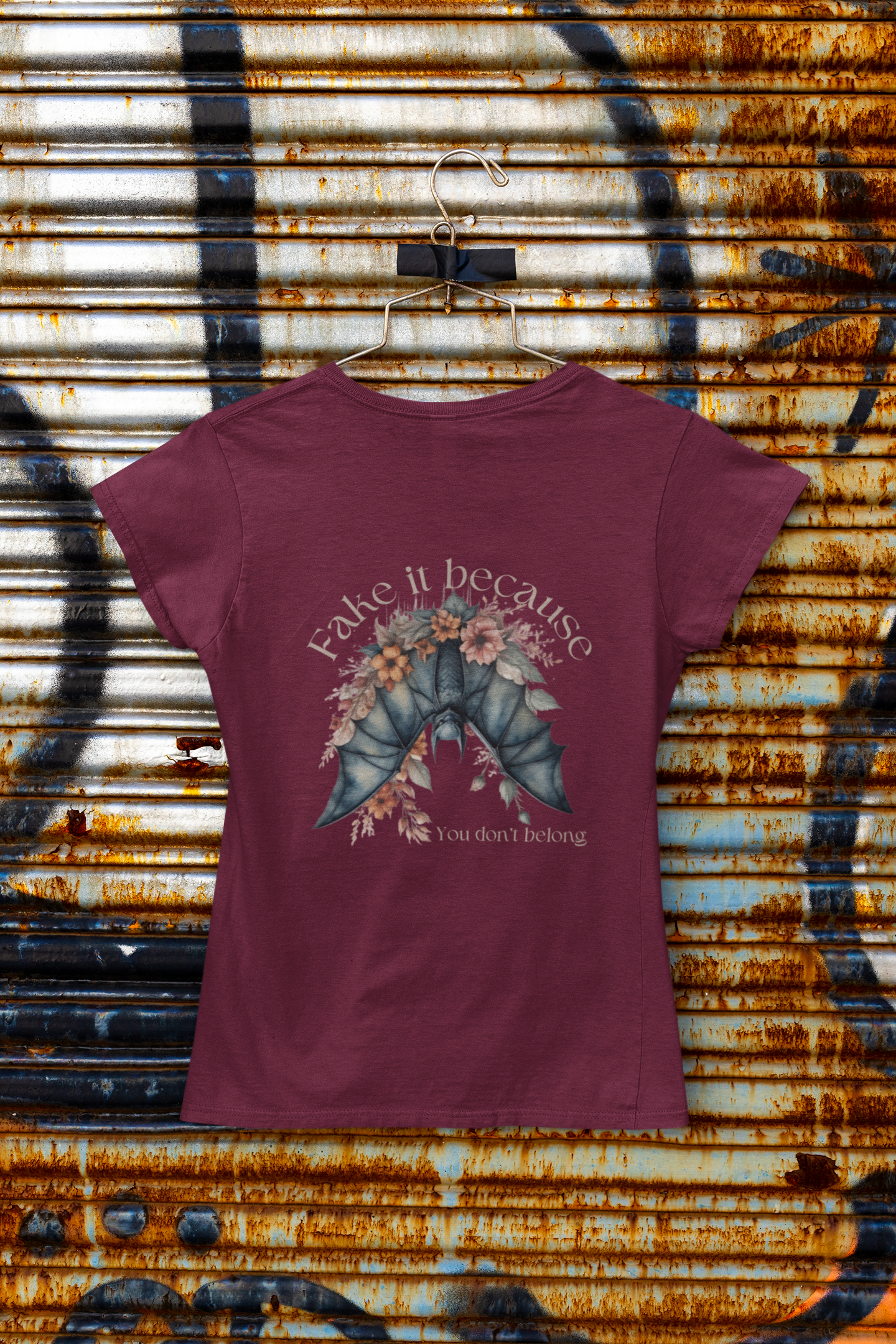 Premium Comfort meets Gothic Style: Fake It Floral Bat Unisex Heavy Cotton Tee