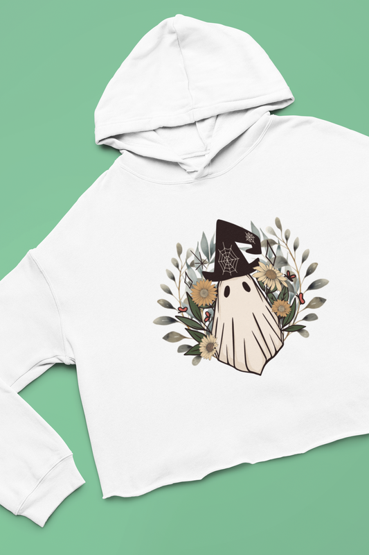 Upgrade Your Daily Style with our Retro Ghost Womens Cropped Hooded Sweatshirt - Trendy and Soft
