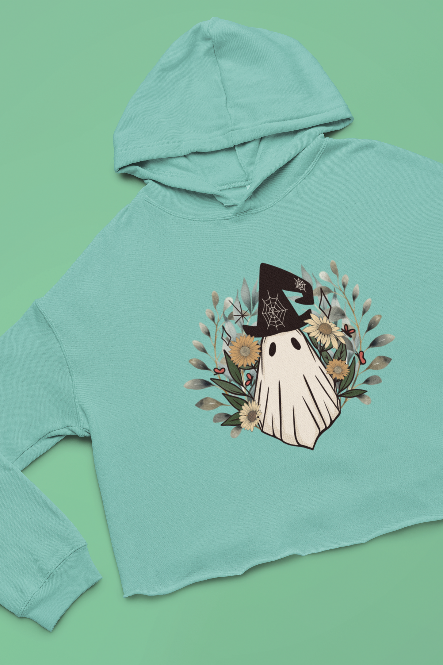 Upgrade Your Daily Style with our Retro Ghost Womens Cropped Hooded Sweatshirt - Trendy and Soft