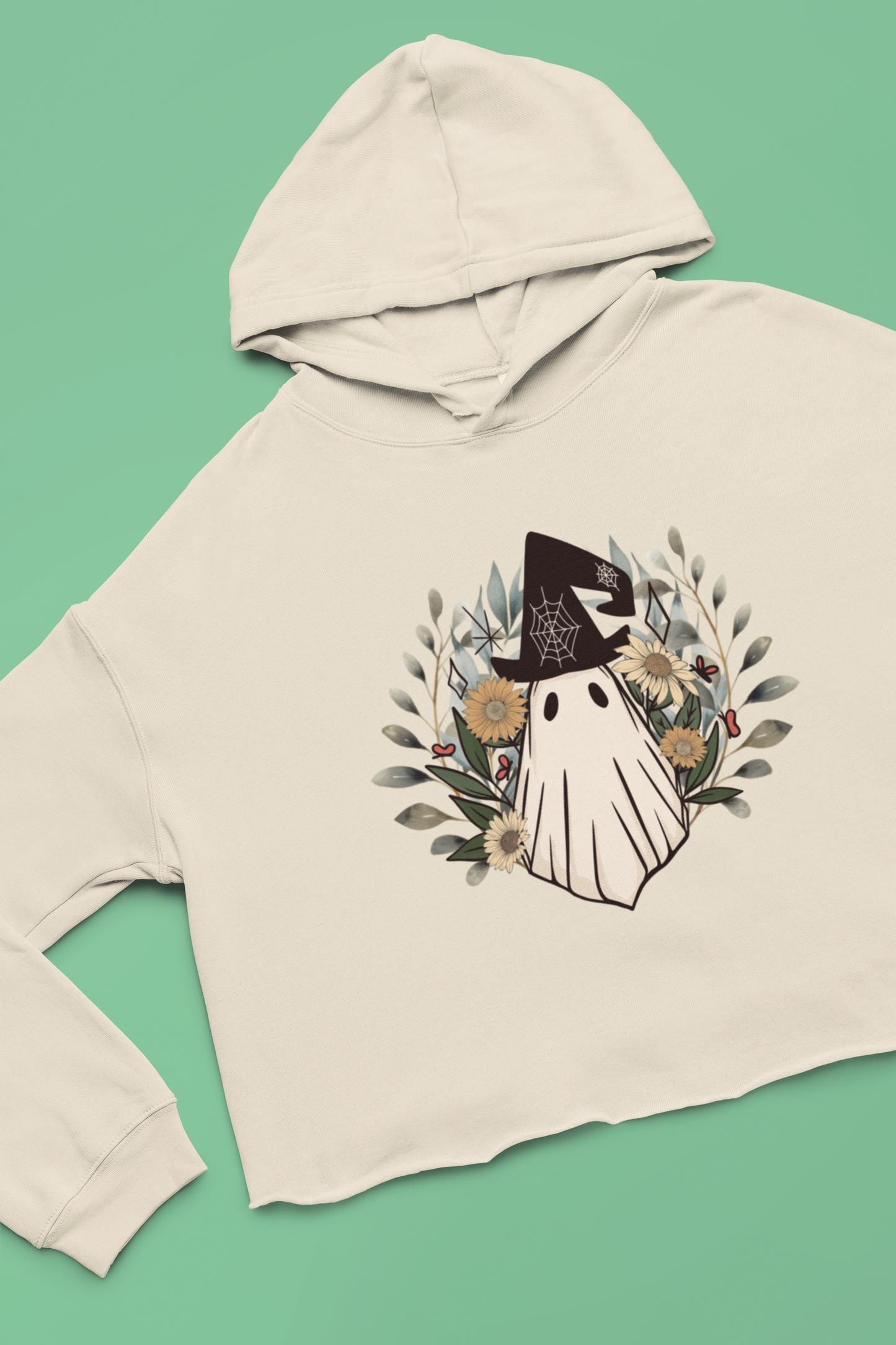 Upgrade Your Daily Style with our Retro Ghost Womens Cropped Hooded Sweatshirt - Trendy and Soft