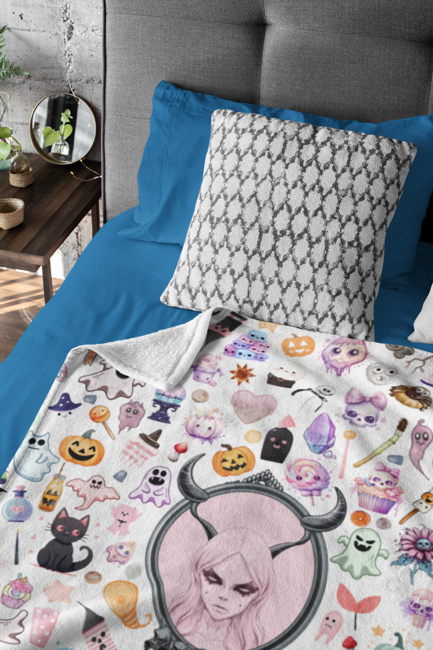 Sherpa Fleece Blanket with Plush Backside - Stay warm with the Pastel Gothic Ghost Girl