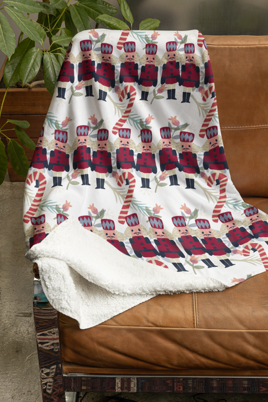 Snuggle up in Holiday Style - Candy Canes and Nutcrackers Velveteen Plush Blanket | Christmas Gift Idea