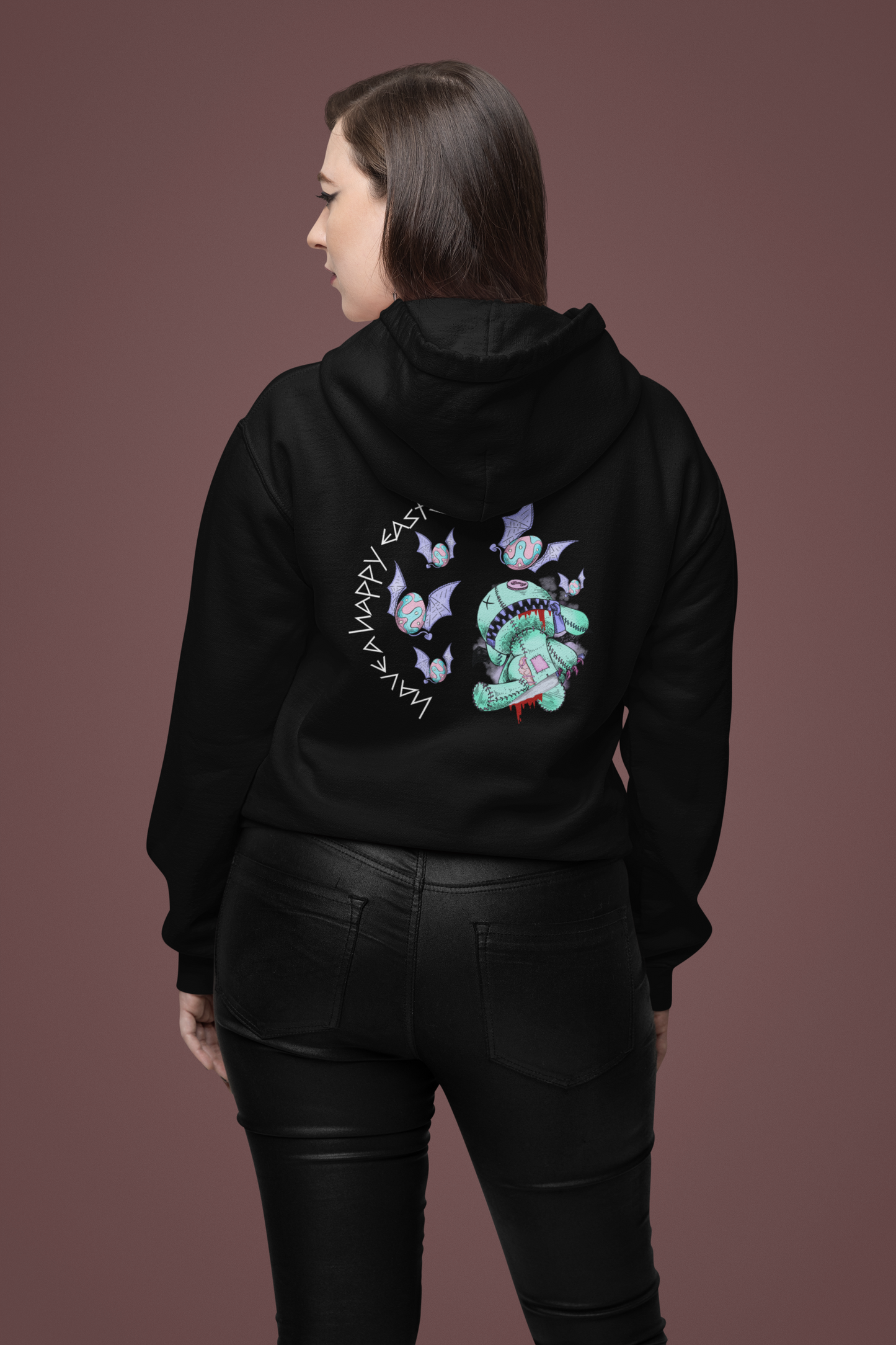 Skeleton Easter Bunny Unisex College Hoodie | Custom Art Sweatshirt | Multiple Colors Available
