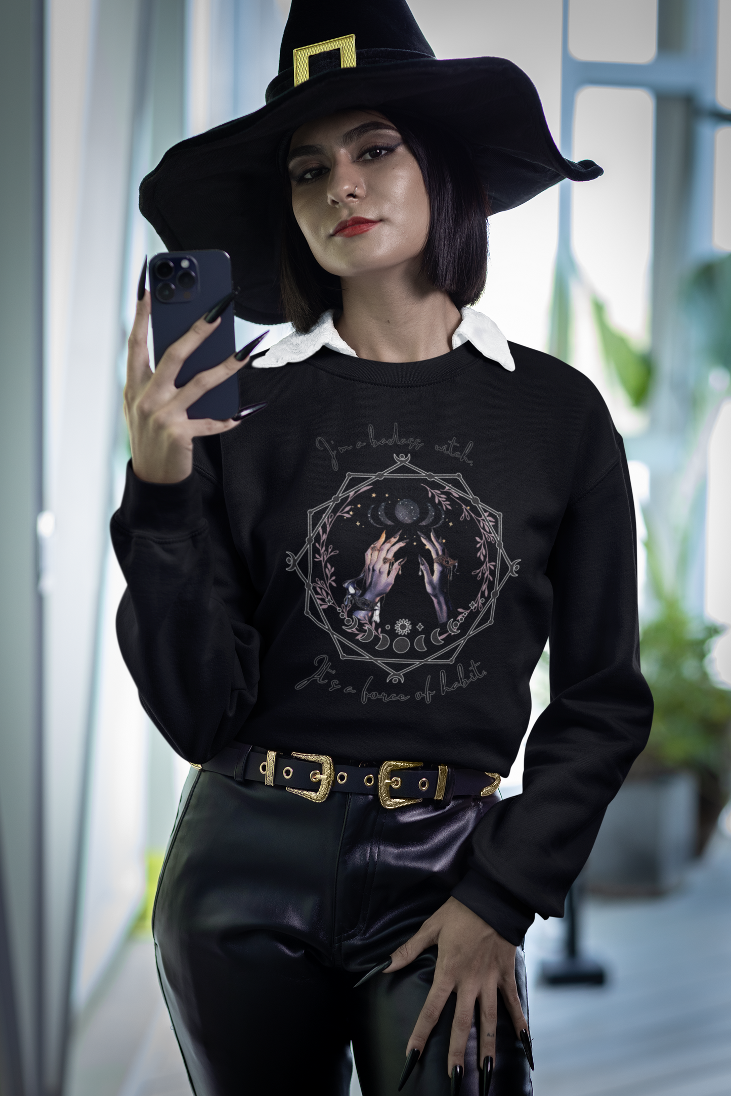 Witchy Crewneck Sweatshirt - "I'm a Badass Witch, It's a Force of Habit"