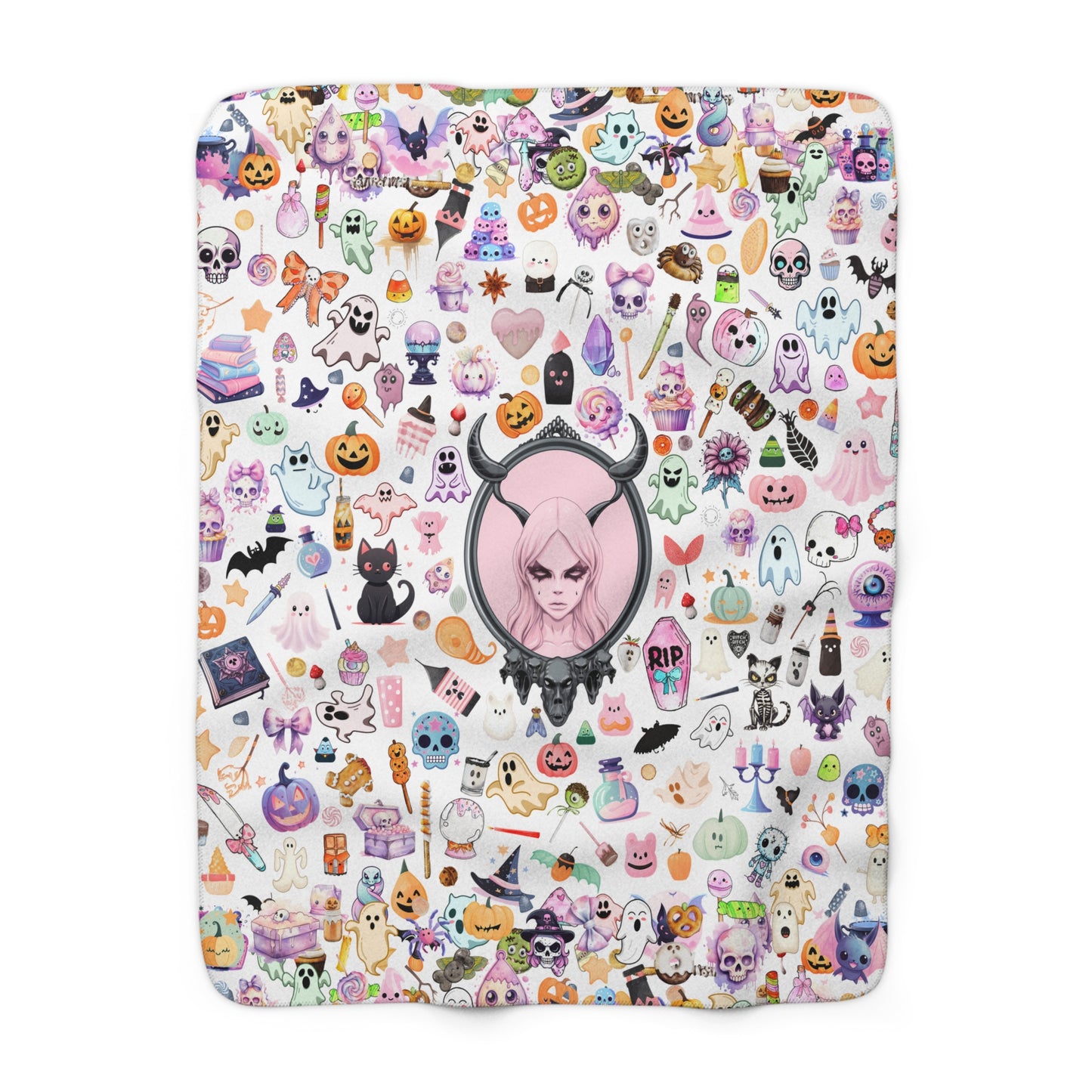 Sherpa Fleece Blanket with Plush Backside - Stay warm with the Pastel Gothic Ghost Girl
