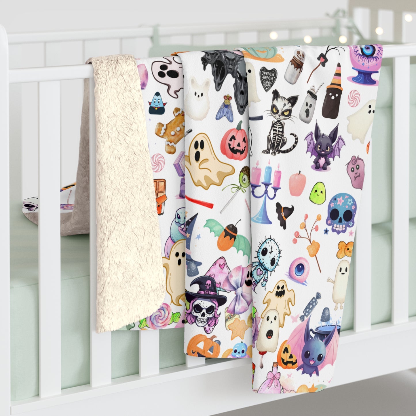 Sherpa Fleece Blanket with Plush Backside - Stay warm with the Pastel Gothic Ghost Girl