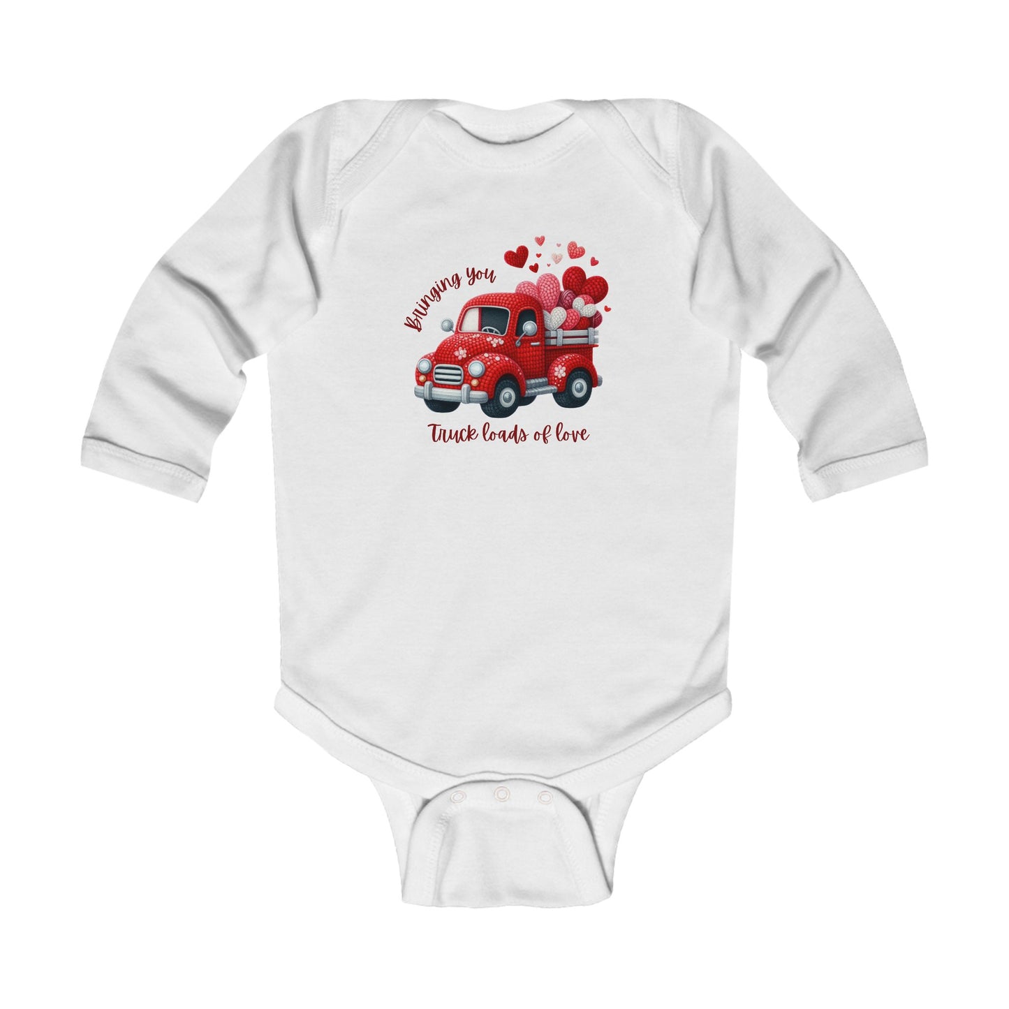 Adorable Infant Long Sleeve Bodysuit with Valentine's Day Truck and Hearts Design