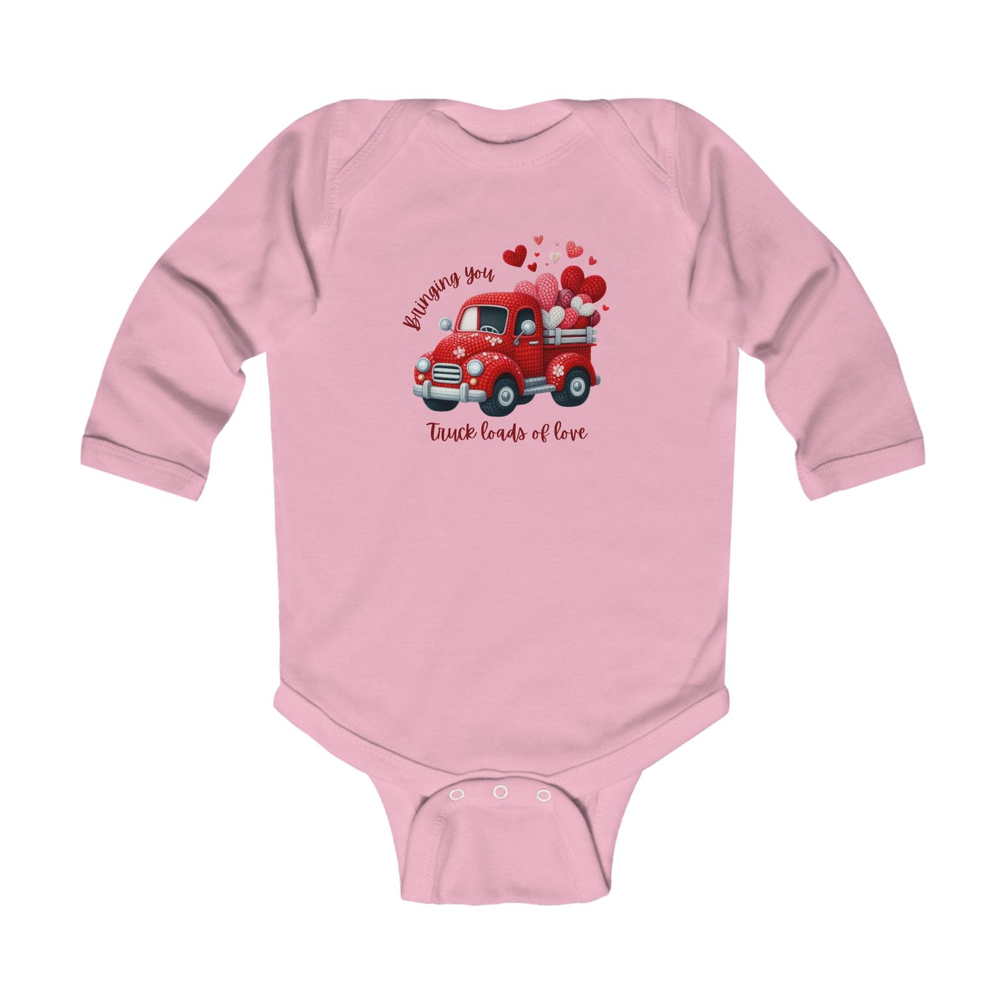 Adorable Infant Long Sleeve Bodysuit with Valentine's Day Truck and Hearts Design